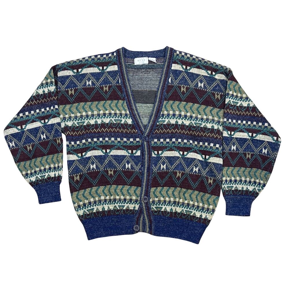 Vtg 80s Sears The Men’s store cardigan grandpa geometric sweater library L